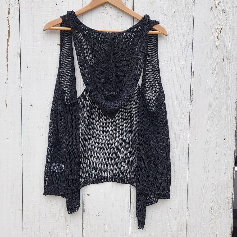 Eileen Fisher Linen Nylon Women's Black Knit Hooded Cardigan Vest Size S NEW